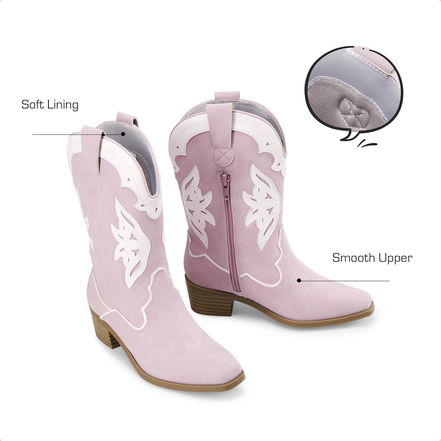 imageDREAM PAIRS Girls Cowgirl Cowboy Boots Western Fashion Mid Calf BootsLight Purple