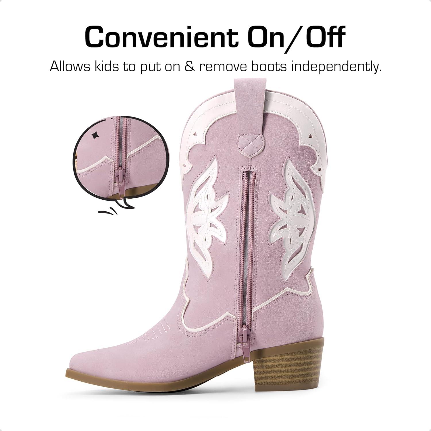imageDREAM PAIRS Girls Cowgirl Cowboy Boots Western Fashion Mid Calf BootsLight Purple