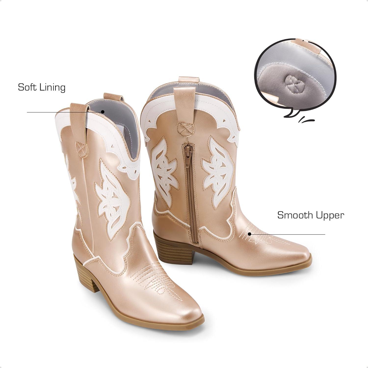 imageDREAM PAIRS Girls Cowgirl Cowboy Boots Western Fashion Mid Calf BootsRose Gold