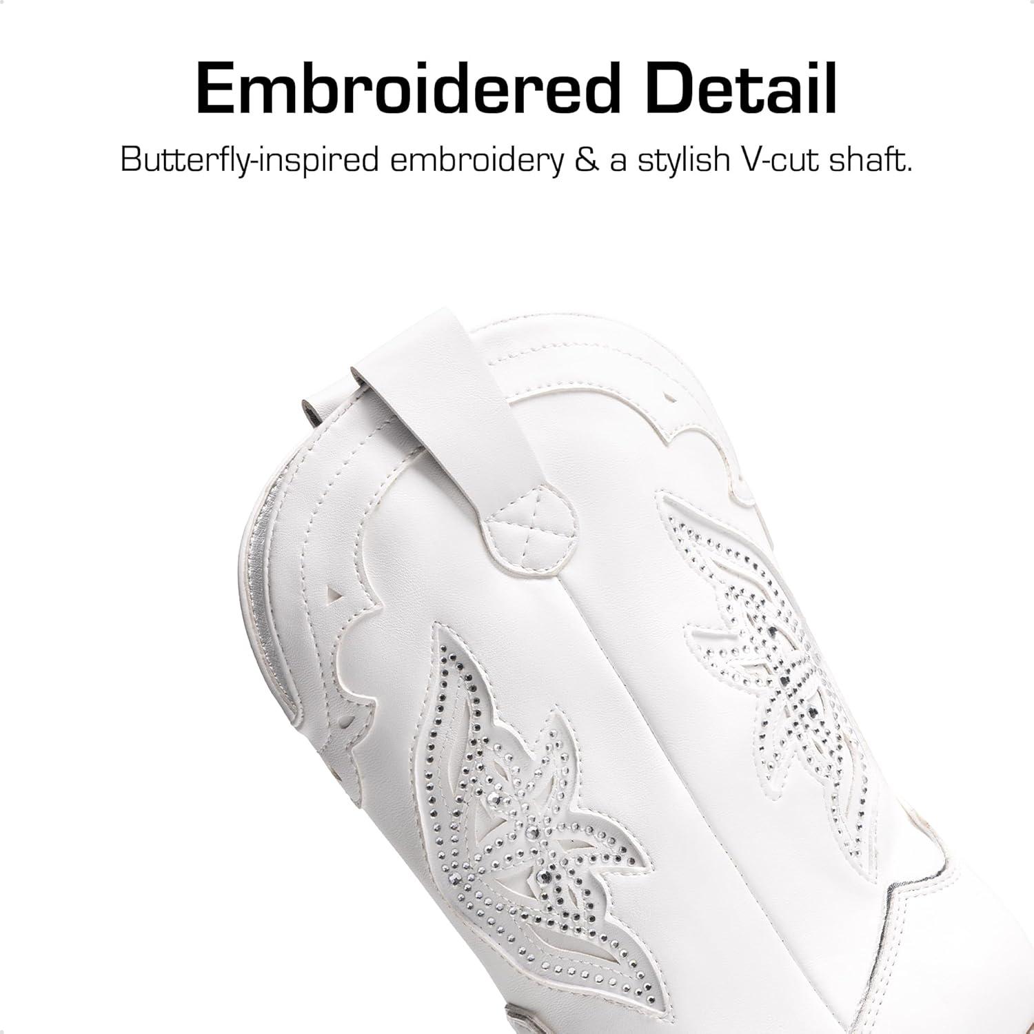 imageDREAM PAIRS Girls Cowgirl Cowboy Boots Western Fashion Mid Calf BootsWhite