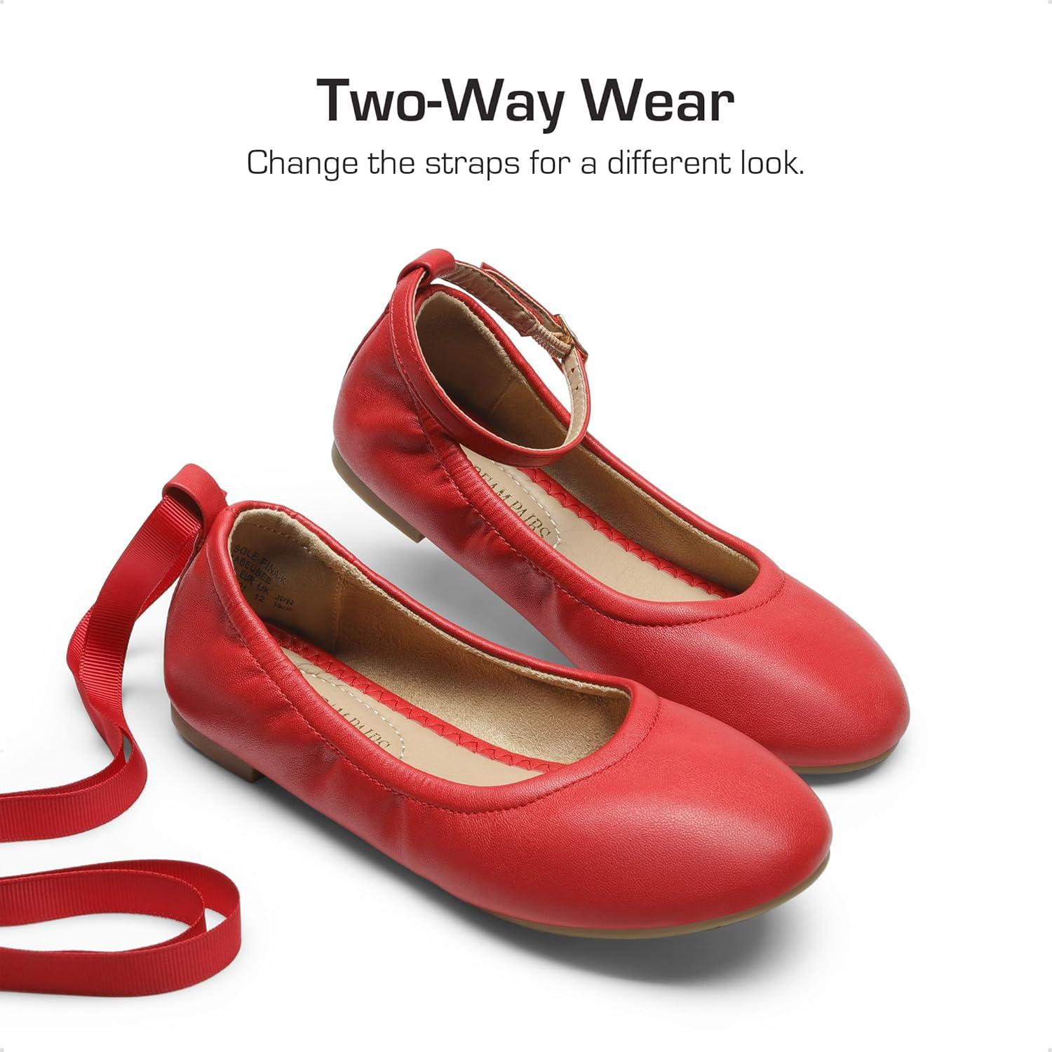 imageDREAM PAIRS Girls Dress Shoes Girls Ballerina Flat Ankle Strap Ballet Flats ToddlerLittle KidBig KidRed