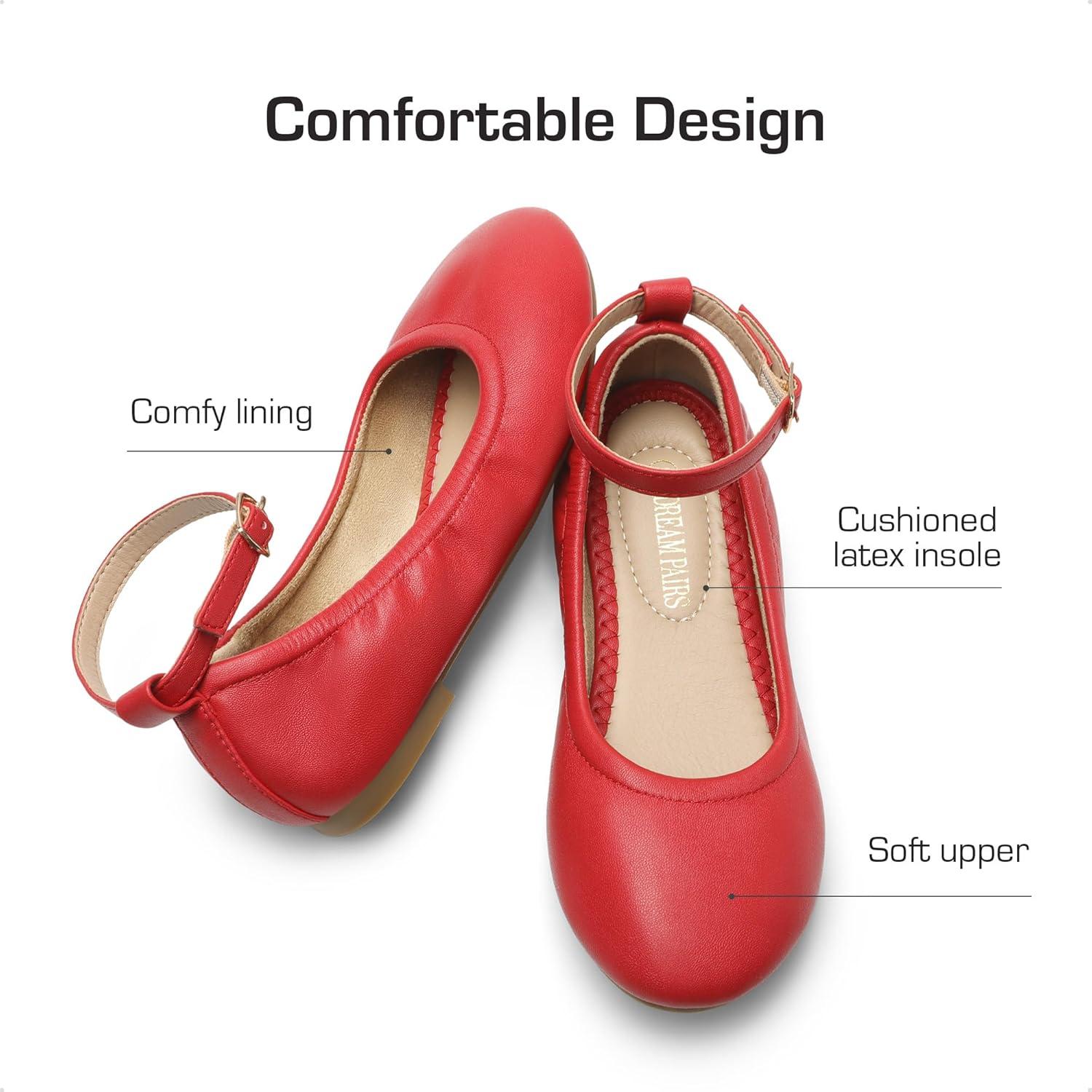imageDREAM PAIRS Girls Dress Shoes Girls Ballerina Flat Ankle Strap Ballet Flats ToddlerLittle KidBig KidRed
