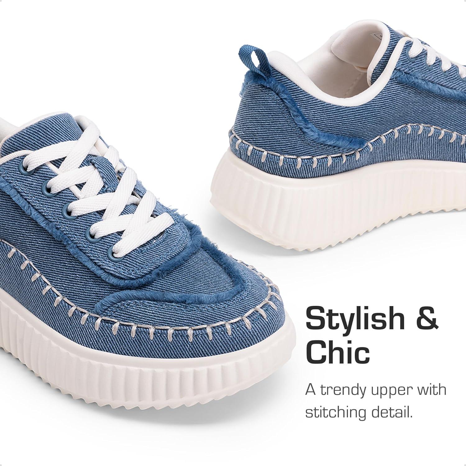 imageDREAM PAIRS Girls Fashion Sneakers Tennis Shoes Kids Platform Lightweight Lace Up Casual Walking ShoesDenim Blue