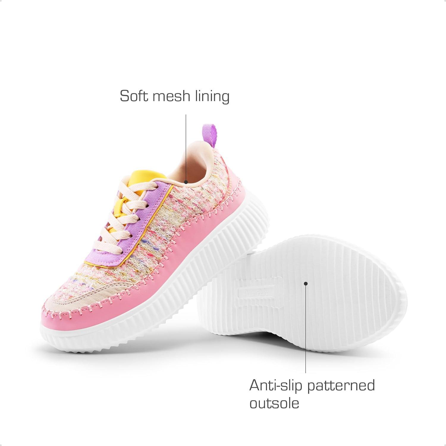 imageDREAM PAIRS Girls Fashion Sneakers Tennis Shoes Kids Platform Lightweight Lace Up Casual Walking ShoesPink