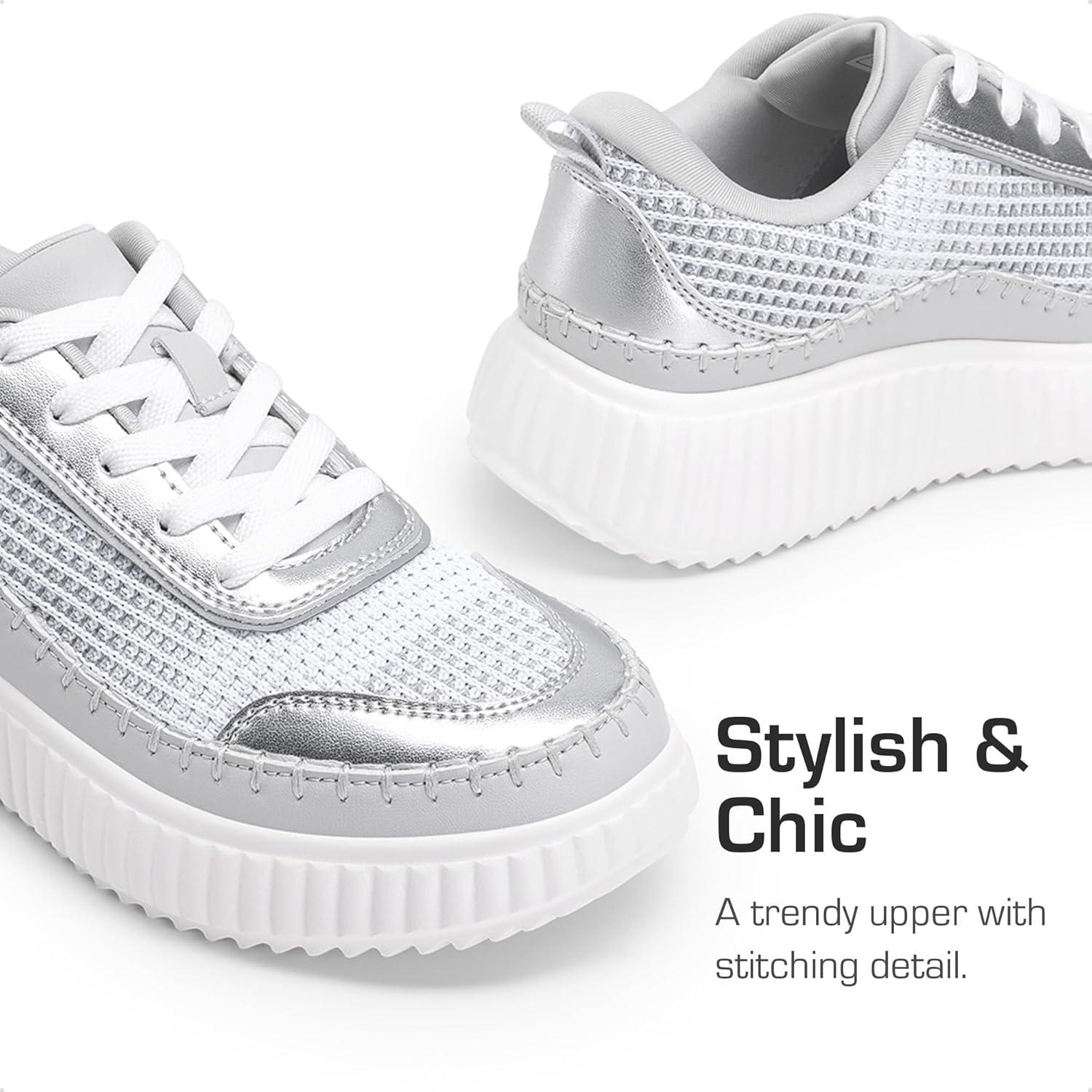 imageDREAM PAIRS Girls Fashion Sneakers Tennis Shoes Kids Platform Lightweight Lace Up Casual Walking ShoesSilver