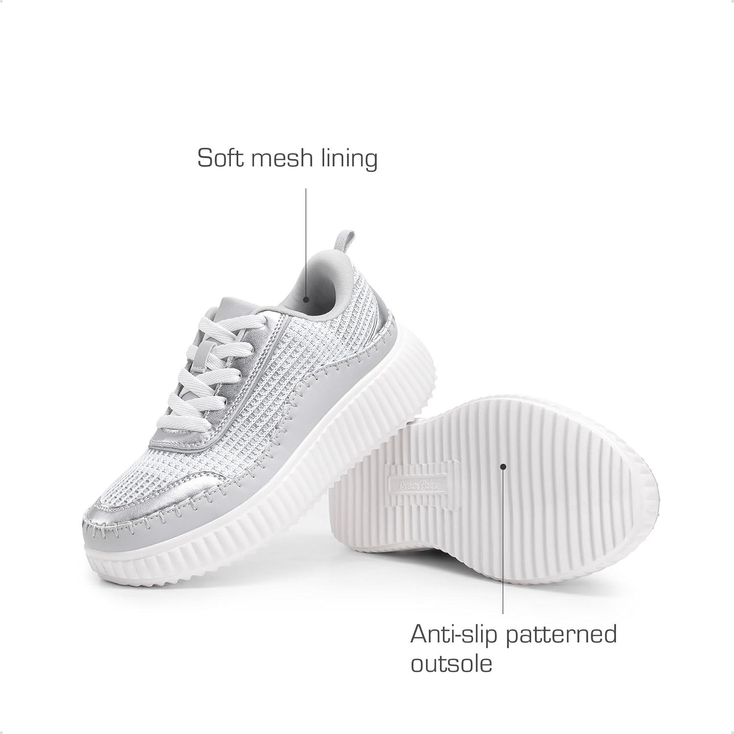 imageDREAM PAIRS Girls Fashion Sneakers Tennis Shoes Kids Platform Lightweight Lace Up Casual Walking ShoesSilver