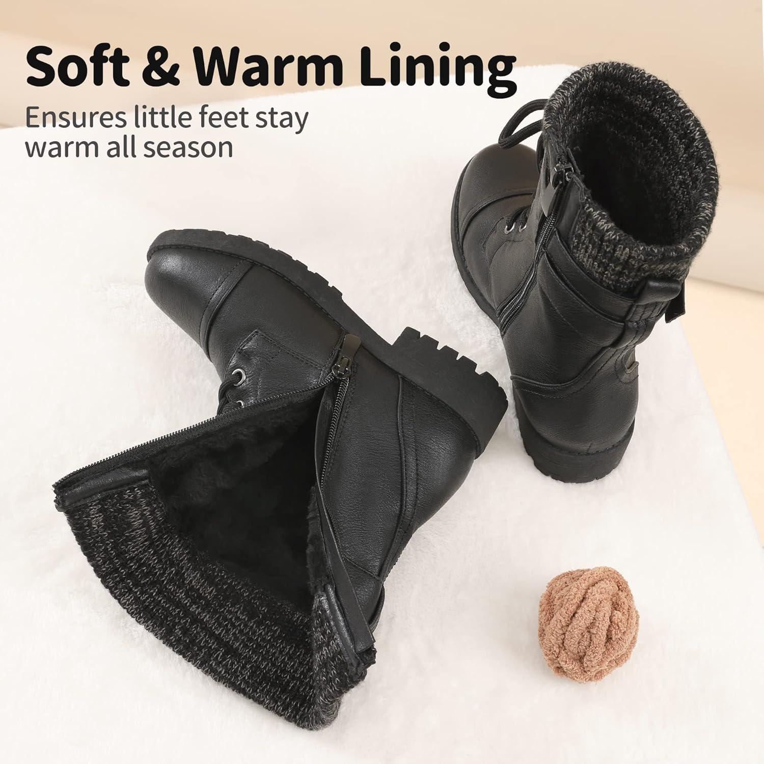 imageDREAM PAIRS Girls Mid Calf Combat Ankle Lace up BootsBlackz