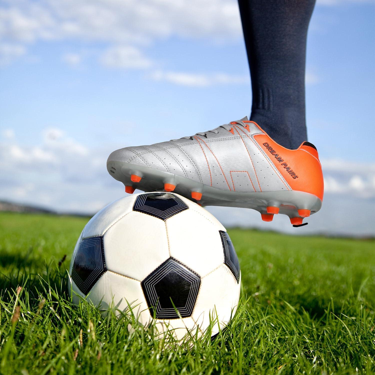 imageDREAM PAIRS Mens Sport Flexible Athletic Lace Up Light Weight Outdoor Cleats Football Soccer ShoesSilverOrangeBlack