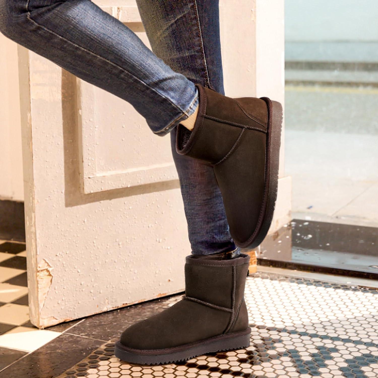 imageDREAM PAIRS Snow Boots for Women Genuine Suede Faux Fur Lining AntiSlip Warm Winter Booties Slip On Memory Foam Ankle Boots FuzzyClassic Low BootsBrown