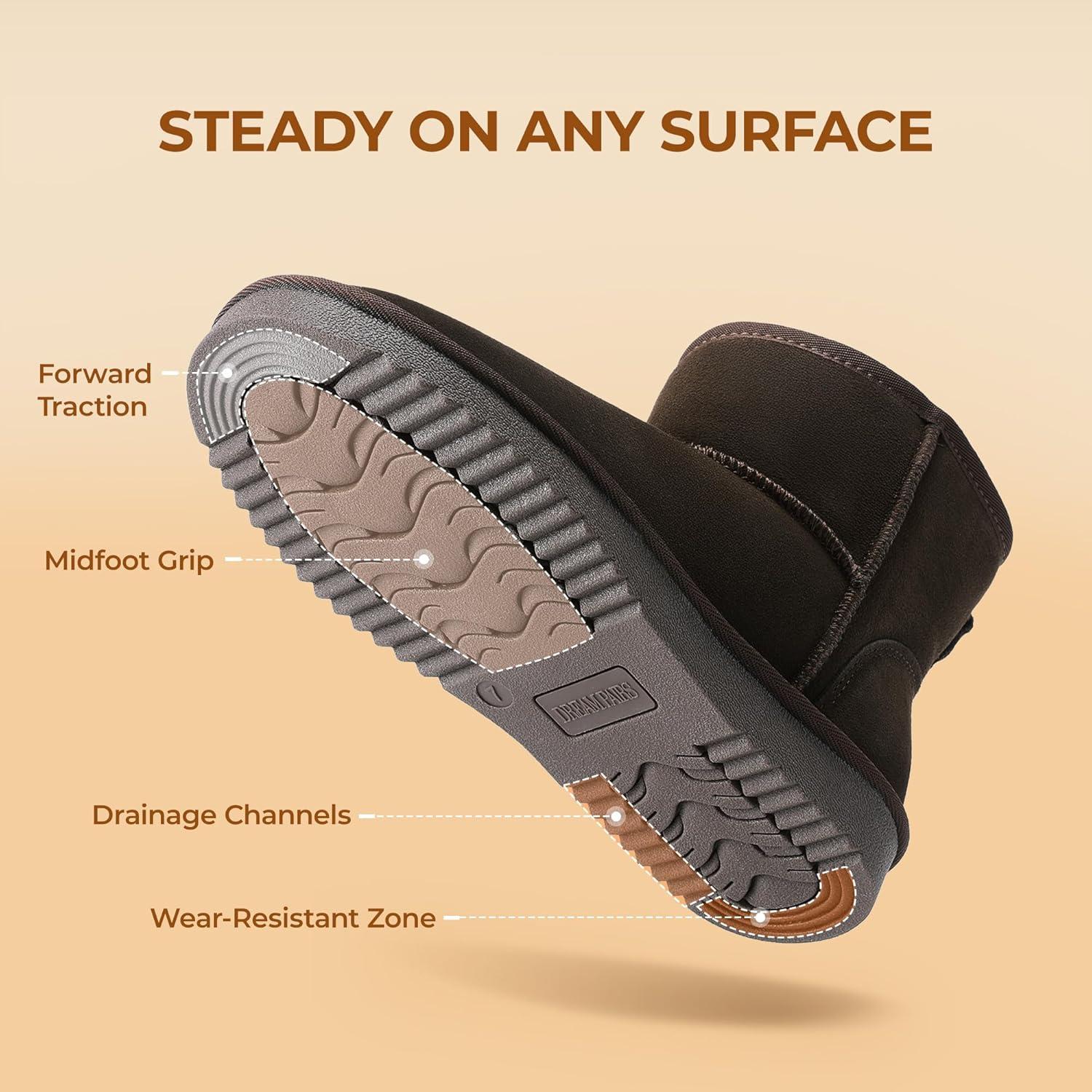 imageDREAM PAIRS Snow Boots for Women Genuine Suede Faux Fur Lining AntiSlip Warm Winter Booties Slip On Memory Foam Ankle Boots FuzzyClassic Low BootsBrown