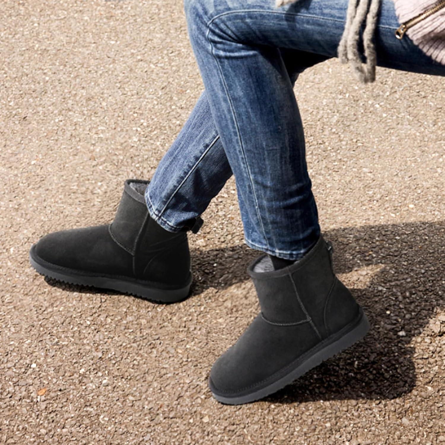 imageDREAM PAIRS Snow Boots for Women Genuine Suede Faux Fur Lining AntiSlip Warm Winter Booties Slip On Memory Foam Ankle Boots FuzzyClassic Low BootsGrey