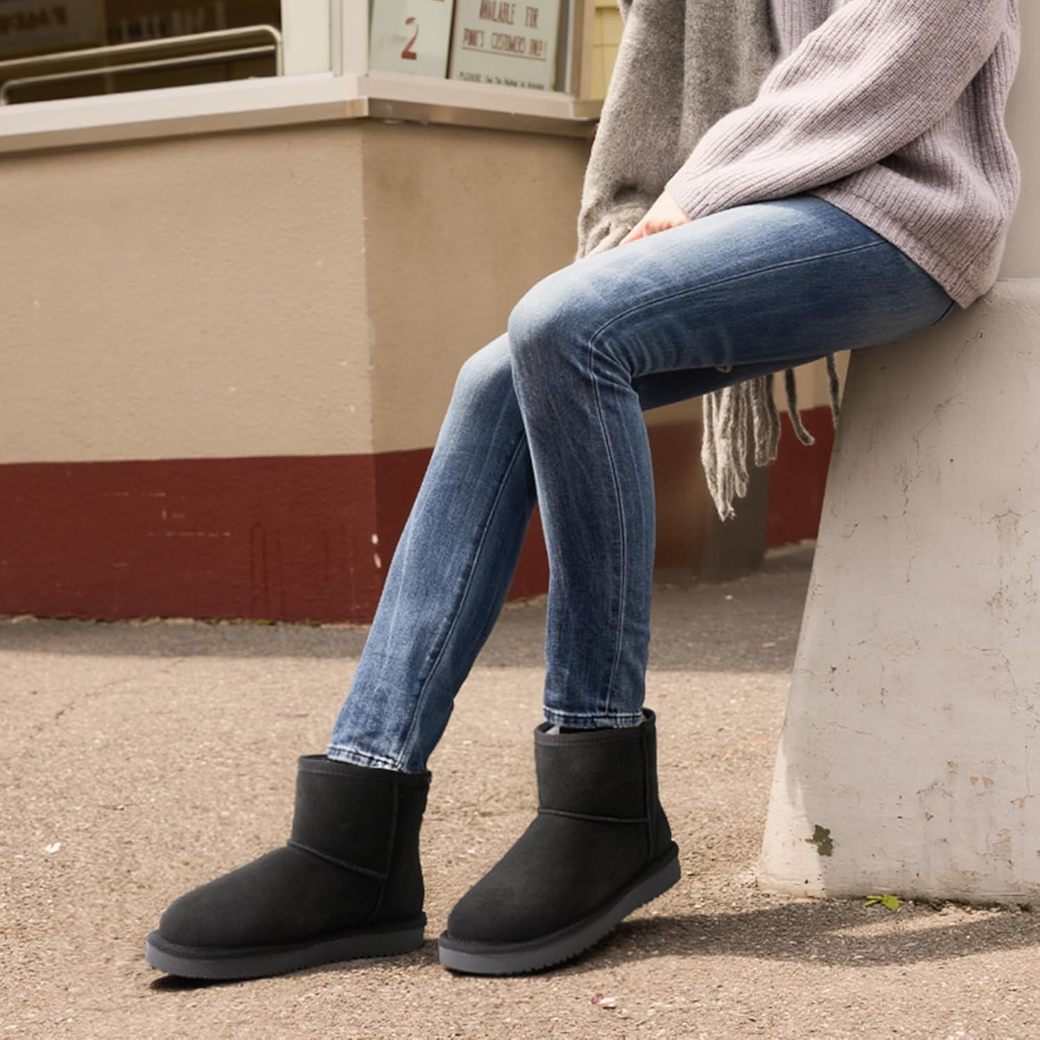 imageDREAM PAIRS Snow Boots for Women Genuine Suede Faux Fur Lining AntiSlip Warm Winter Booties Slip On Memory Foam Ankle Boots FuzzyClassic Low BootsGrey