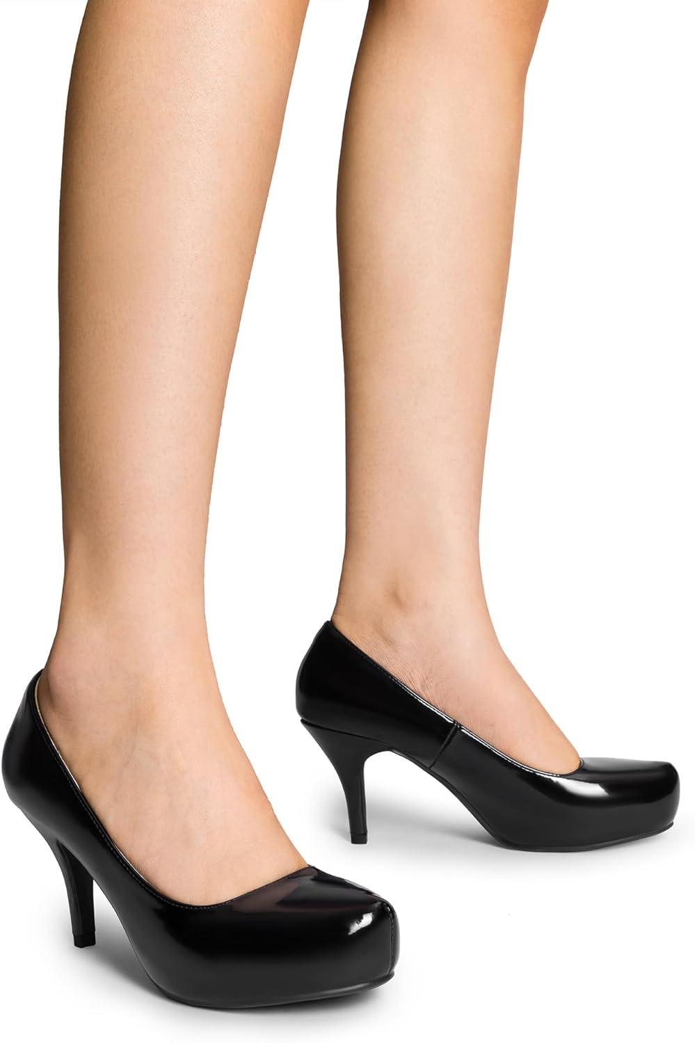 imageDREAM PAIRS Tiffany Womens Classic Elegant Versatile Low Stiletto Heel Dress Platform Pumps ShoesBlackPat