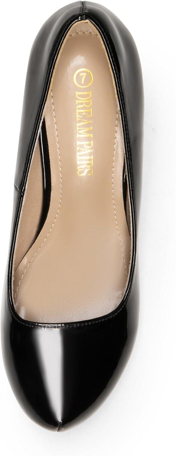 imageDREAM PAIRS Tiffany Womens Classic Elegant Versatile Low Stiletto Heel Dress Platform Pumps ShoesBlackPat