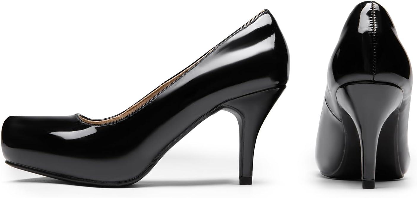 imageDREAM PAIRS Tiffany Womens Classic Elegant Versatile Low Stiletto Heel Dress Platform Pumps ShoesBlackPat