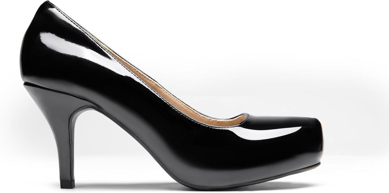 imageDREAM PAIRS Tiffany Womens Classic Elegant Versatile Low Stiletto Heel Dress Platform Pumps ShoesBlackPat