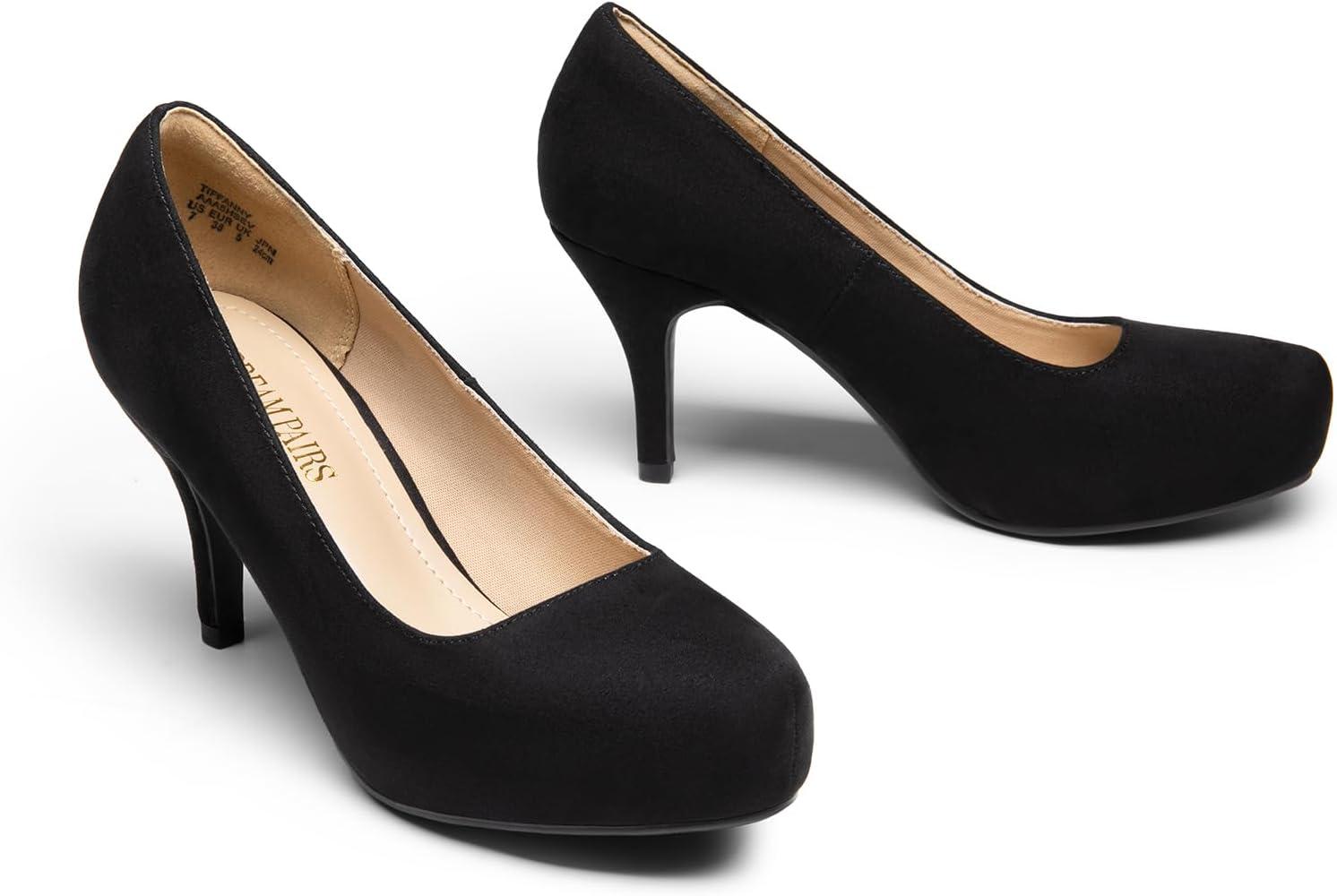 imageDREAM PAIRS Tiffany Womens Classic Elegant Versatile Low Stiletto Heel Dress Platform Pumps ShoesBlackSuede