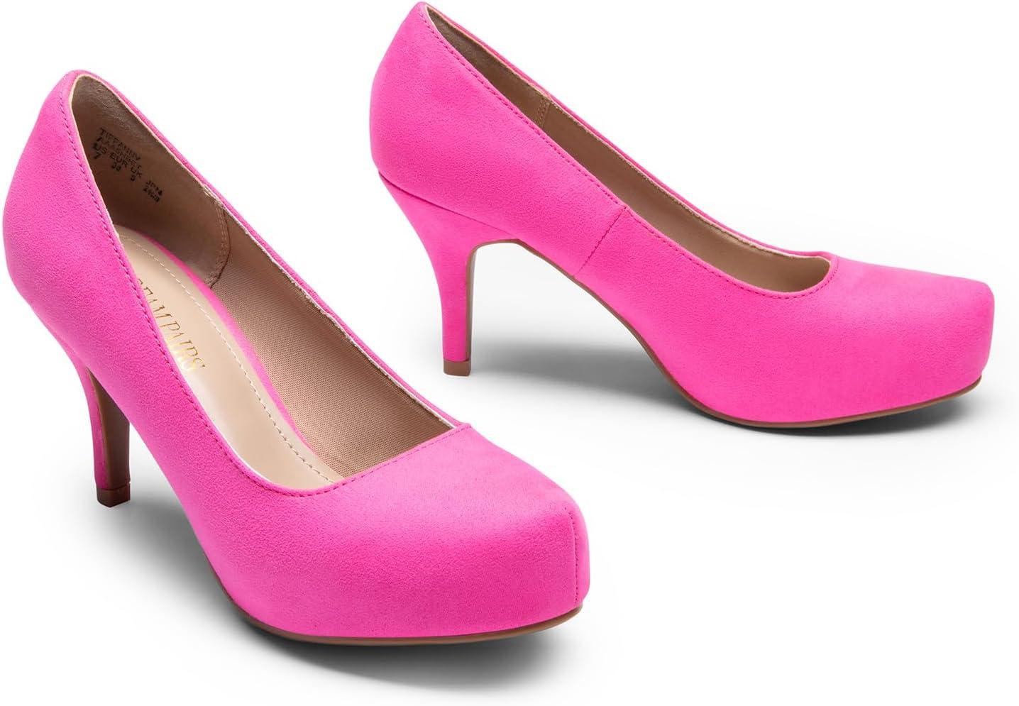 imageDREAM PAIRS Tiffany Womens Classic Elegant Versatile Low Stiletto Heel Dress Platform Pumps ShoesFuchsiaSuede