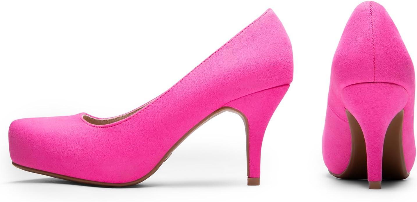imageDREAM PAIRS Tiffany Womens Classic Elegant Versatile Low Stiletto Heel Dress Platform Pumps ShoesFuchsiaSuede