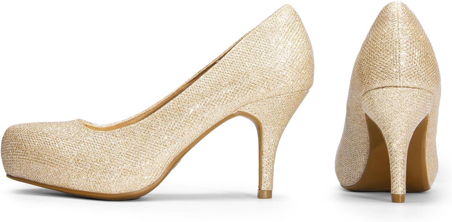 imageDREAM PAIRS Tiffany Womens Classic Elegant Versatile Low Stiletto Heel Dress Platform Pumps ShoesGold