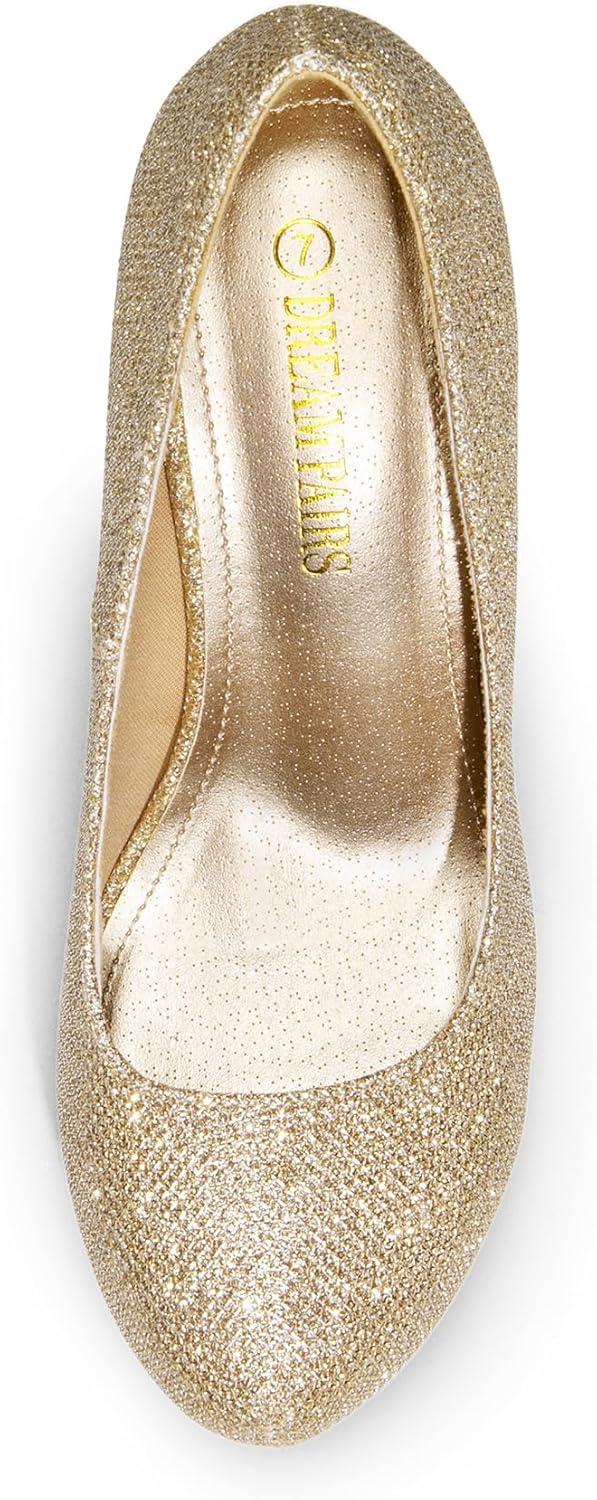 imageDREAM PAIRS Tiffany Womens Classic Elegant Versatile Low Stiletto Heel Dress Platform Pumps ShoesGold