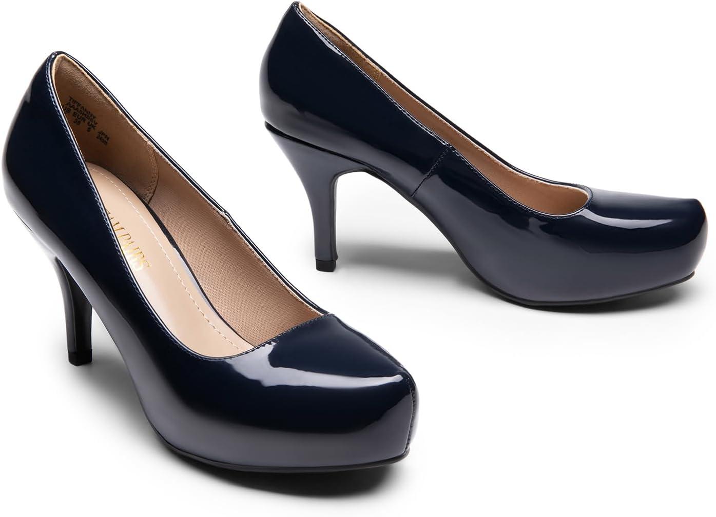 imageDREAM PAIRS Tiffany Womens Classic Elegant Versatile Low Stiletto Heel Dress Platform Pumps ShoesNavyPat