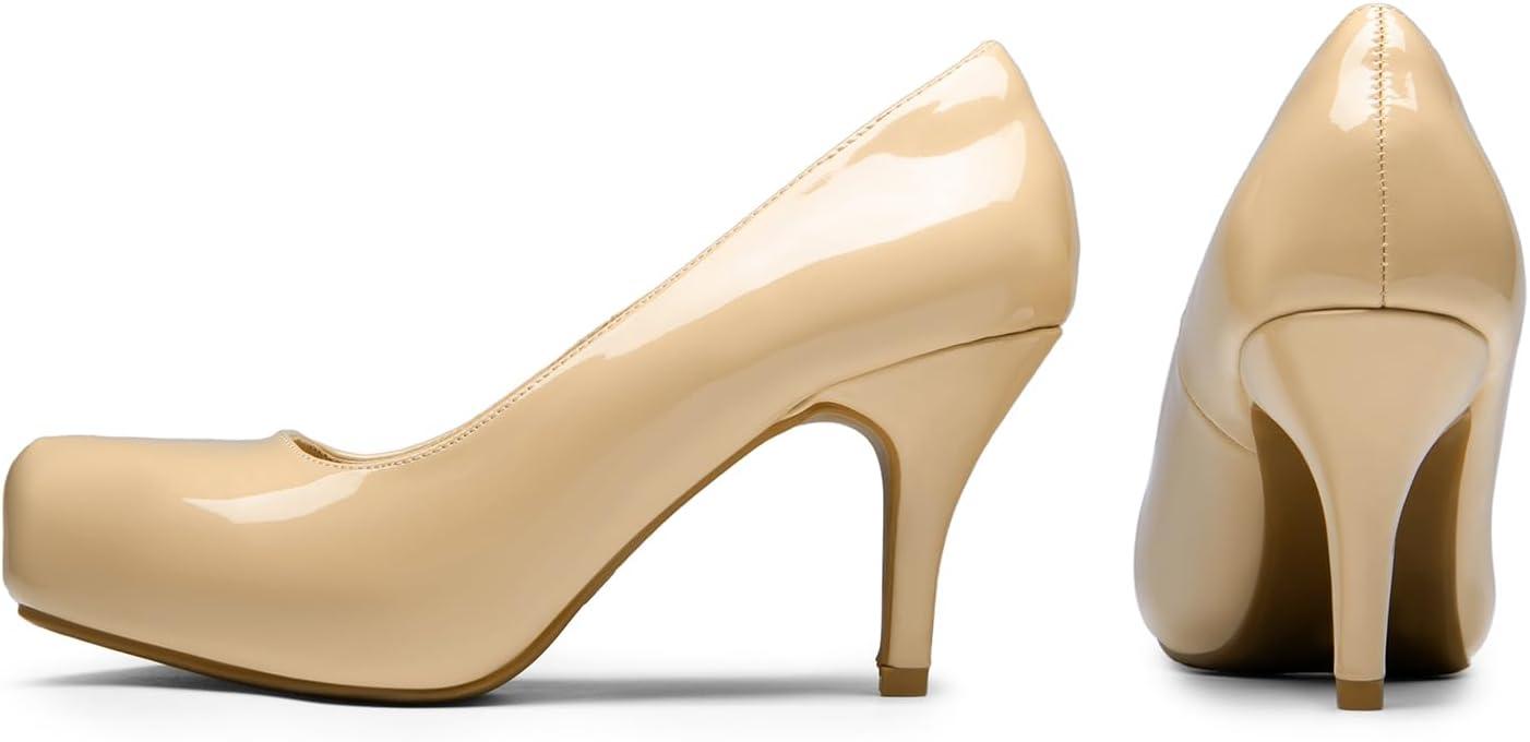 imageDREAM PAIRS Tiffany Womens Classic Elegant Versatile Low Stiletto Heel Dress Platform Pumps ShoesNudePat
