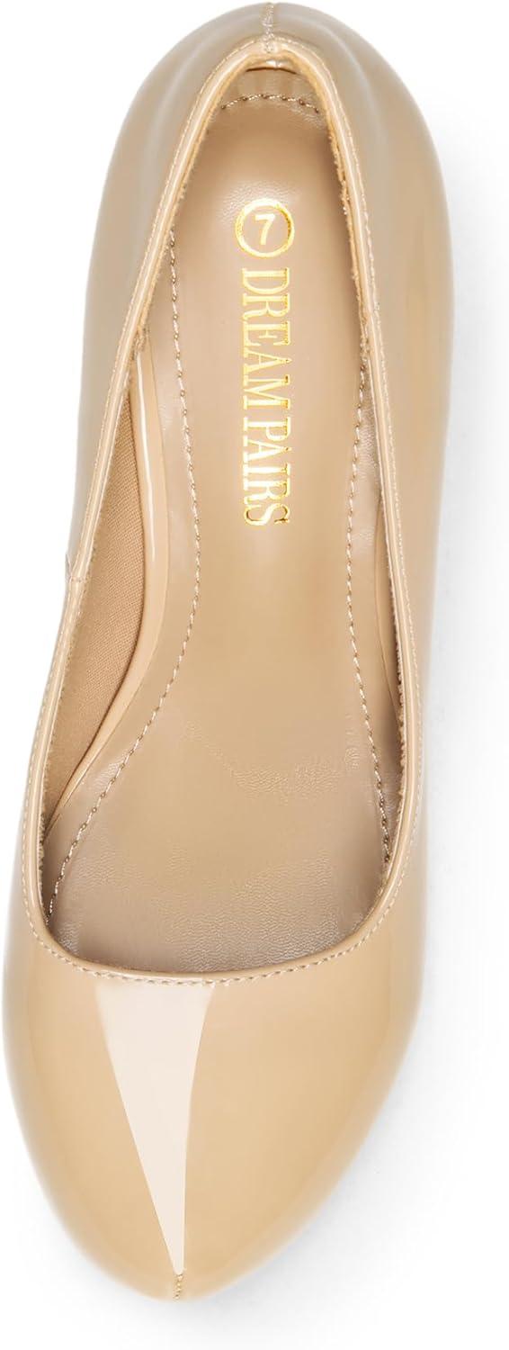 imageDREAM PAIRS Tiffany Womens Classic Elegant Versatile Low Stiletto Heel Dress Platform Pumps ShoesNudePat