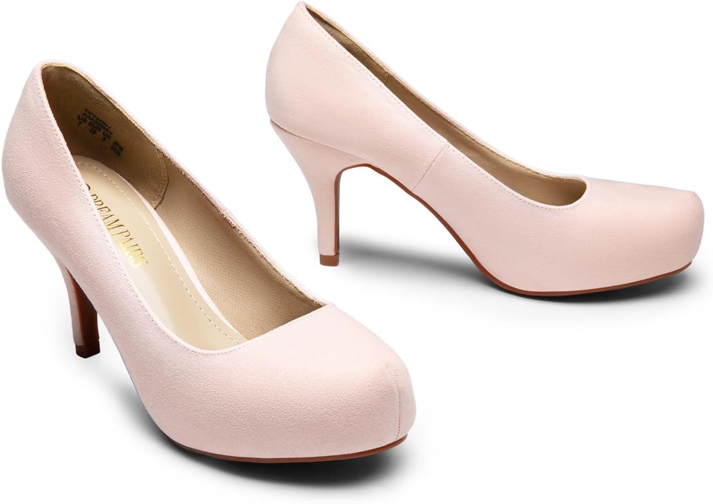 imageDREAM PAIRS Tiffany Womens Classic Elegant Versatile Low Stiletto Heel Dress Platform Pumps ShoesPinkSuede