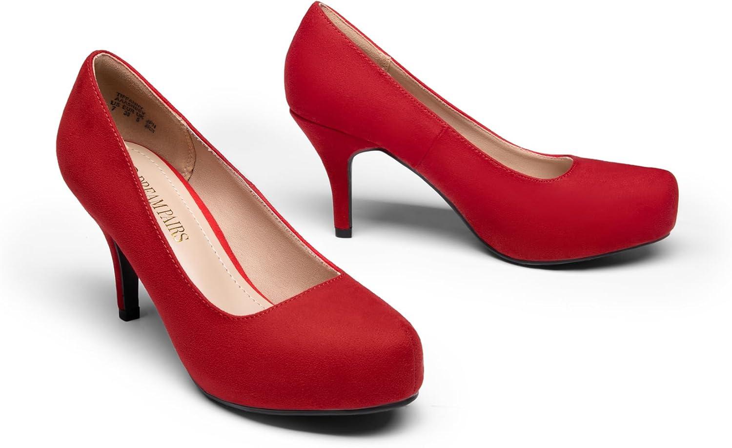 imageDREAM PAIRS Tiffany Womens Classic Elegant Versatile Low Stiletto Heel Dress Platform Pumps ShoesRed