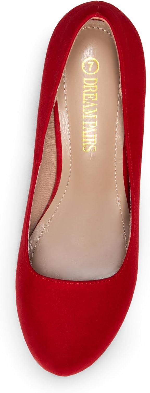 imageDREAM PAIRS Tiffany Womens Classic Elegant Versatile Low Stiletto Heel Dress Platform Pumps ShoesRed