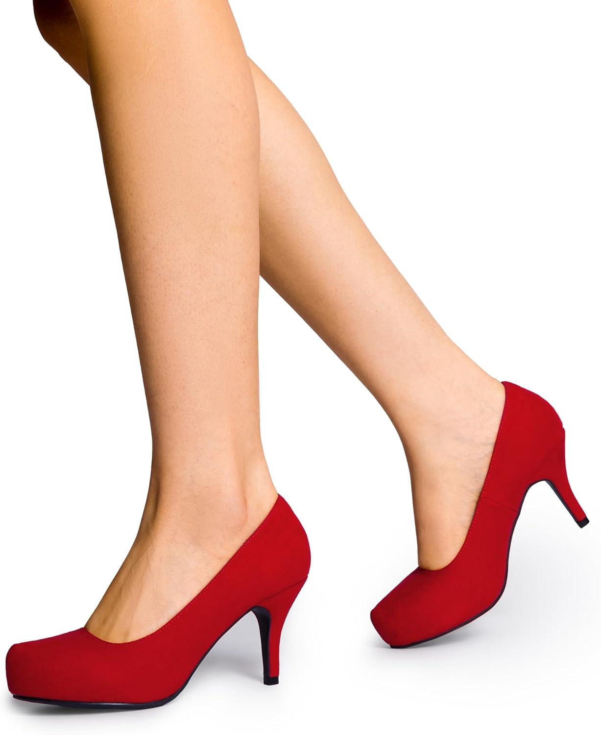 imageDREAM PAIRS Tiffany Womens Classic Elegant Versatile Low Stiletto Heel Dress Platform Pumps ShoesRed