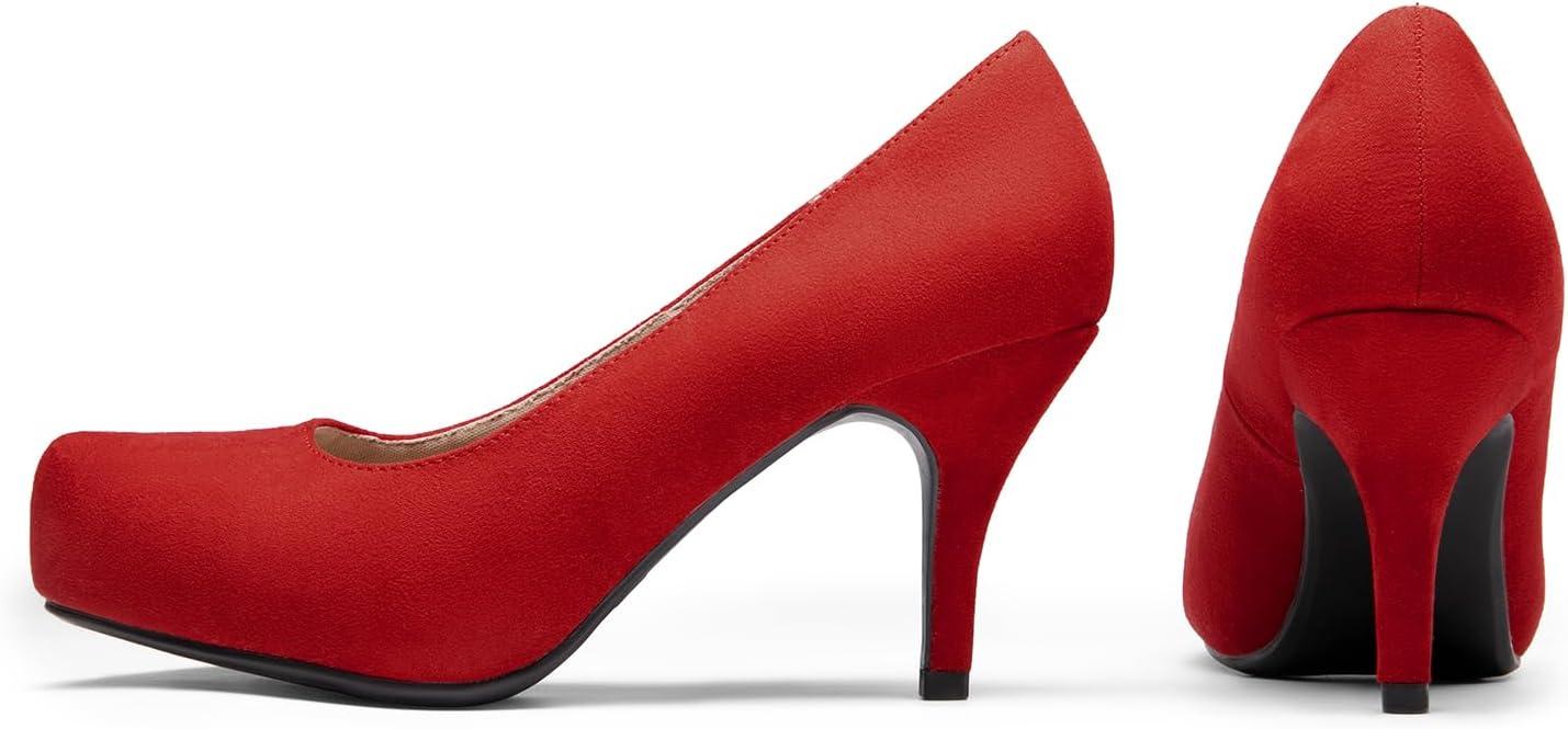 imageDREAM PAIRS Tiffany Womens Classic Elegant Versatile Low Stiletto Heel Dress Platform Pumps ShoesRed
