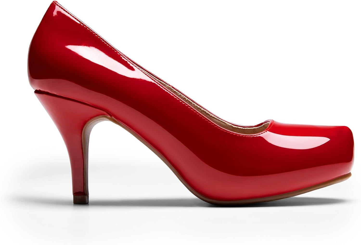imageDREAM PAIRS Tiffany Womens Classic Elegant Versatile Low Stiletto Heel Dress Platform Pumps ShoesRedPat