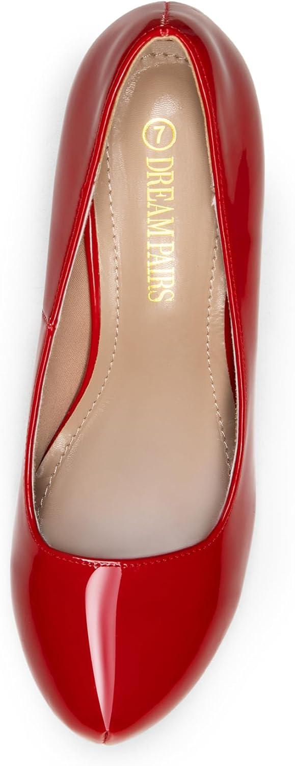 imageDREAM PAIRS Tiffany Womens Classic Elegant Versatile Low Stiletto Heel Dress Platform Pumps ShoesRedPat