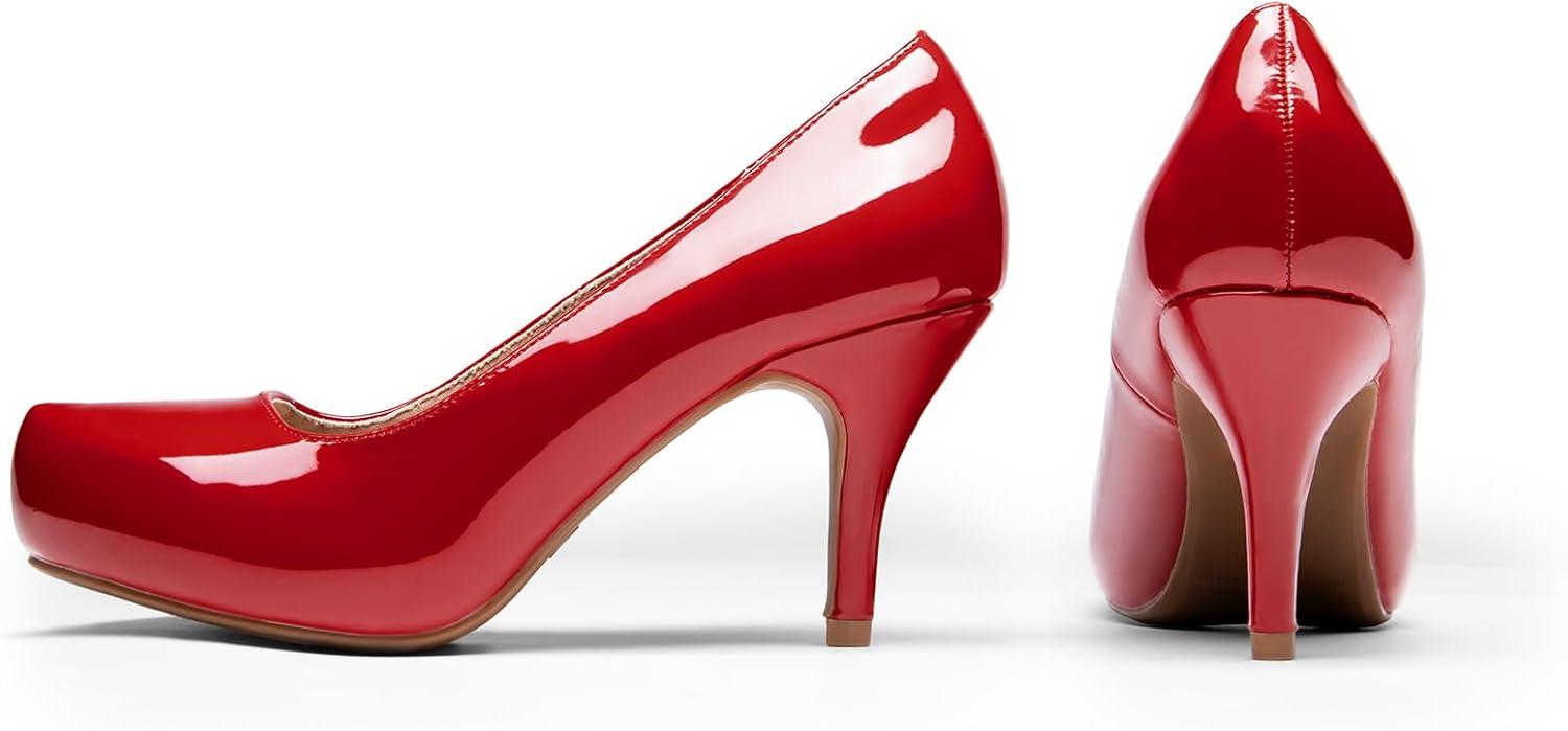 imageDREAM PAIRS Tiffany Womens Classic Elegant Versatile Low Stiletto Heel Dress Platform Pumps ShoesRedPat
