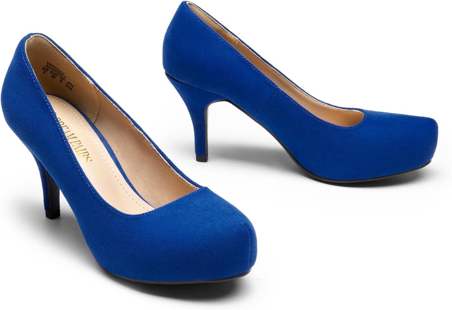 imageDREAM PAIRS Tiffany Womens Classic Elegant Versatile Low Stiletto Heel Dress Platform Pumps ShoesRoyalBlue