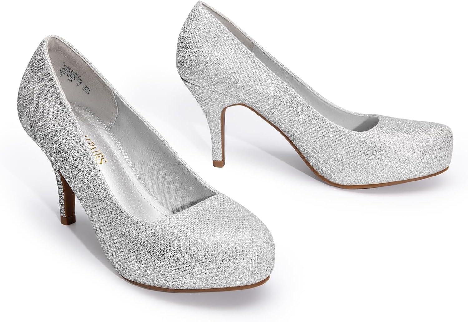 imageDREAM PAIRS Tiffany Womens Classic Elegant Versatile Low Stiletto Heel Dress Platform Pumps ShoesSilver