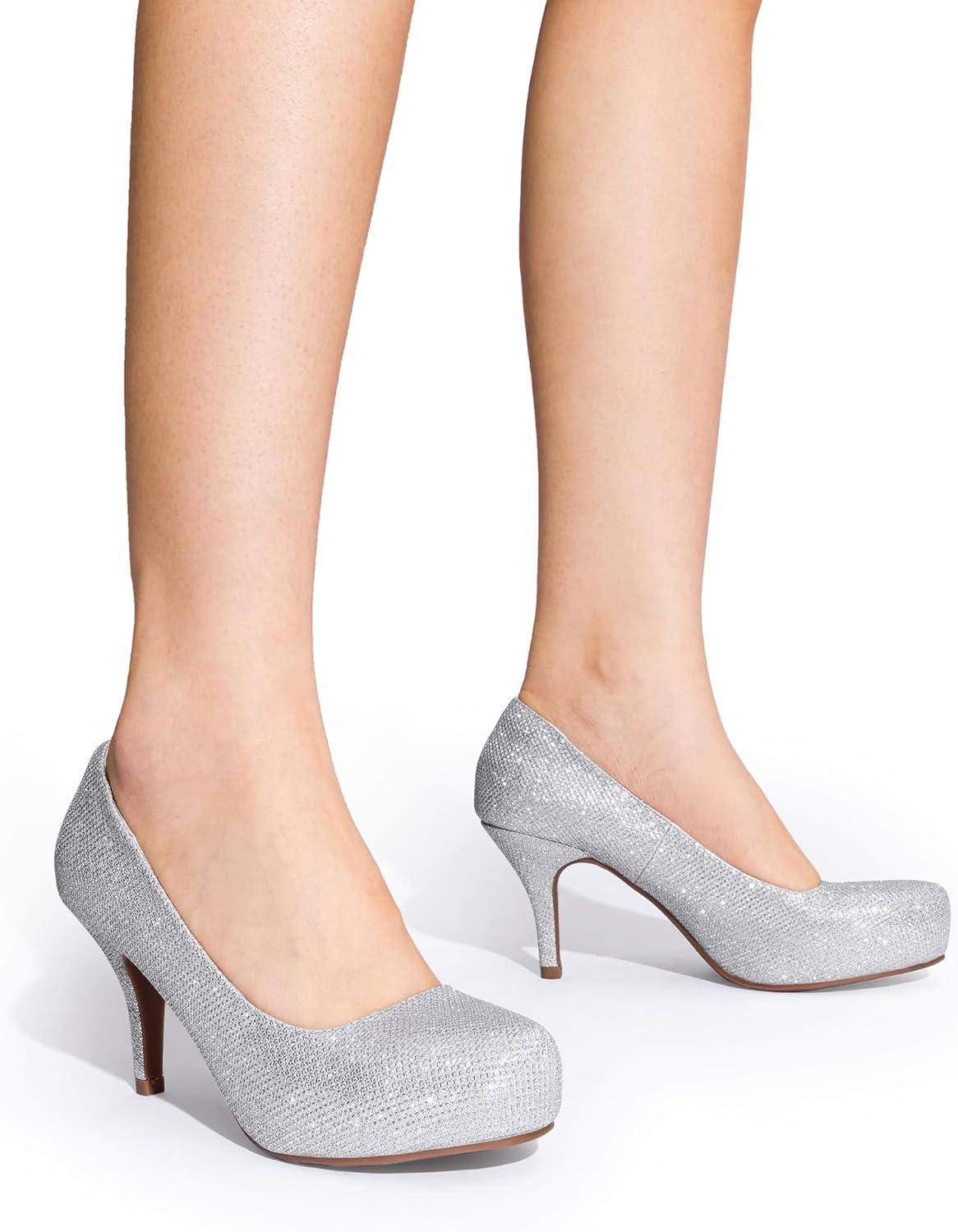 imageDREAM PAIRS Tiffany Womens Classic Elegant Versatile Low Stiletto Heel Dress Platform Pumps ShoesSilver