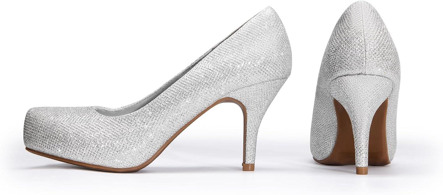 imageDREAM PAIRS Tiffany Womens Classic Elegant Versatile Low Stiletto Heel Dress Platform Pumps ShoesSilver