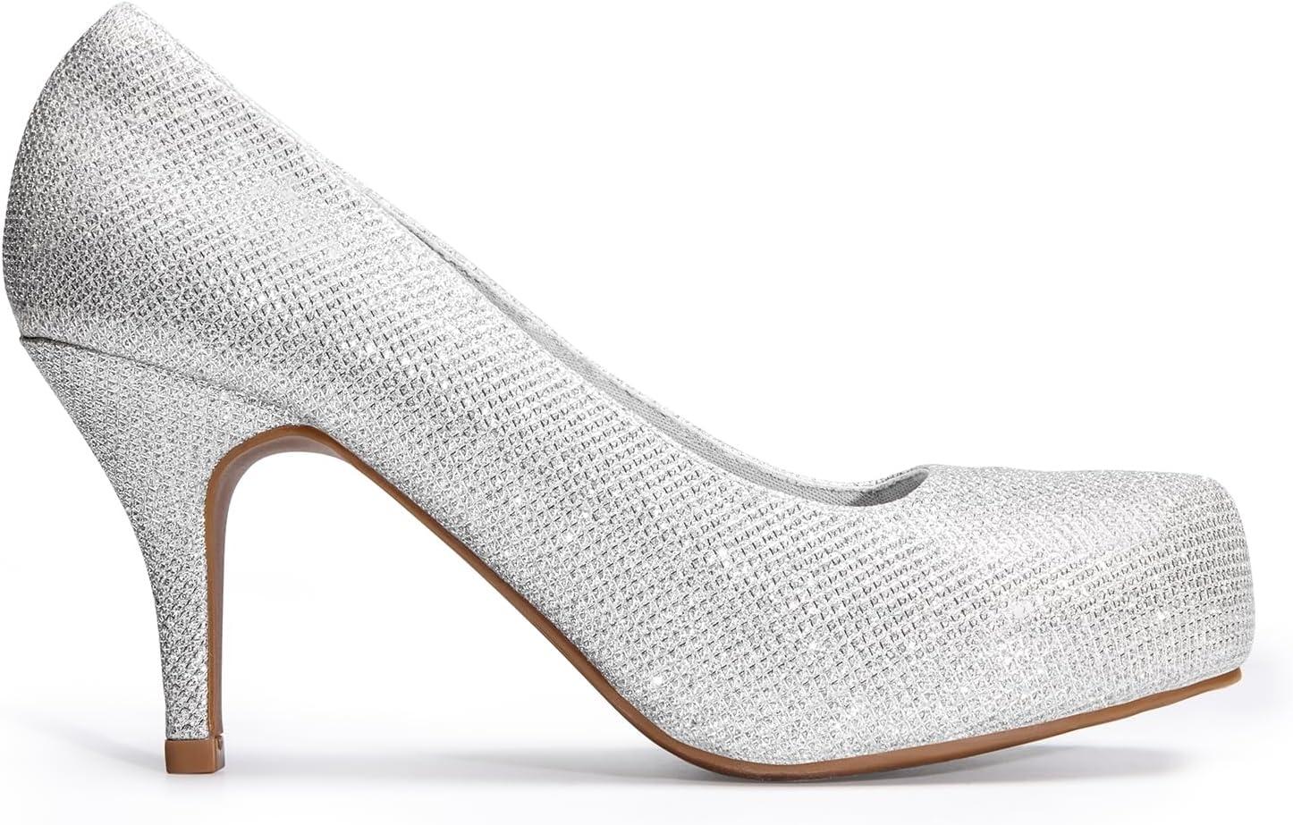 imageDREAM PAIRS Tiffany Womens Classic Elegant Versatile Low Stiletto Heel Dress Platform Pumps ShoesSilver