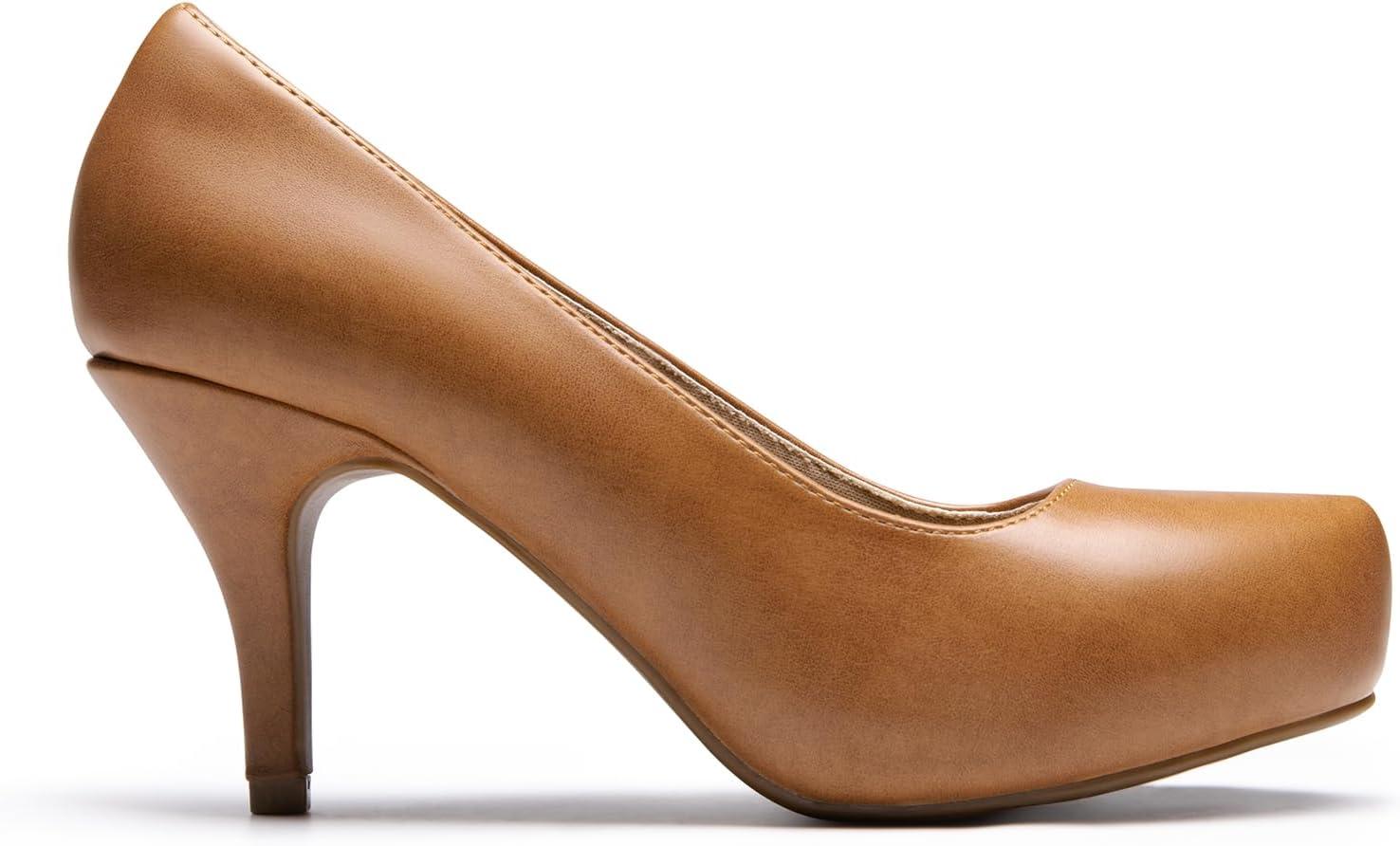 imageDREAM PAIRS Tiffany Womens Classic Elegant Versatile Low Stiletto Heel Dress Platform Pumps ShoesTanPu