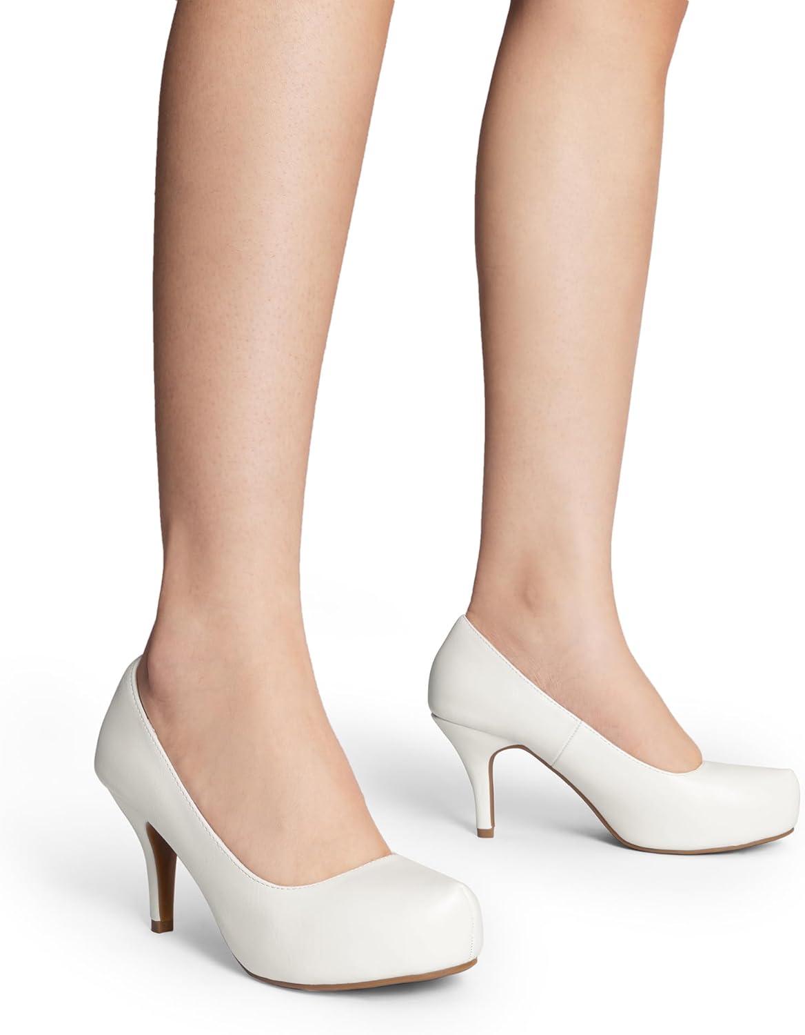 imageDREAM PAIRS Tiffany Womens Classic Elegant Versatile Low Stiletto Heel Dress Platform Pumps ShoesWhitePu