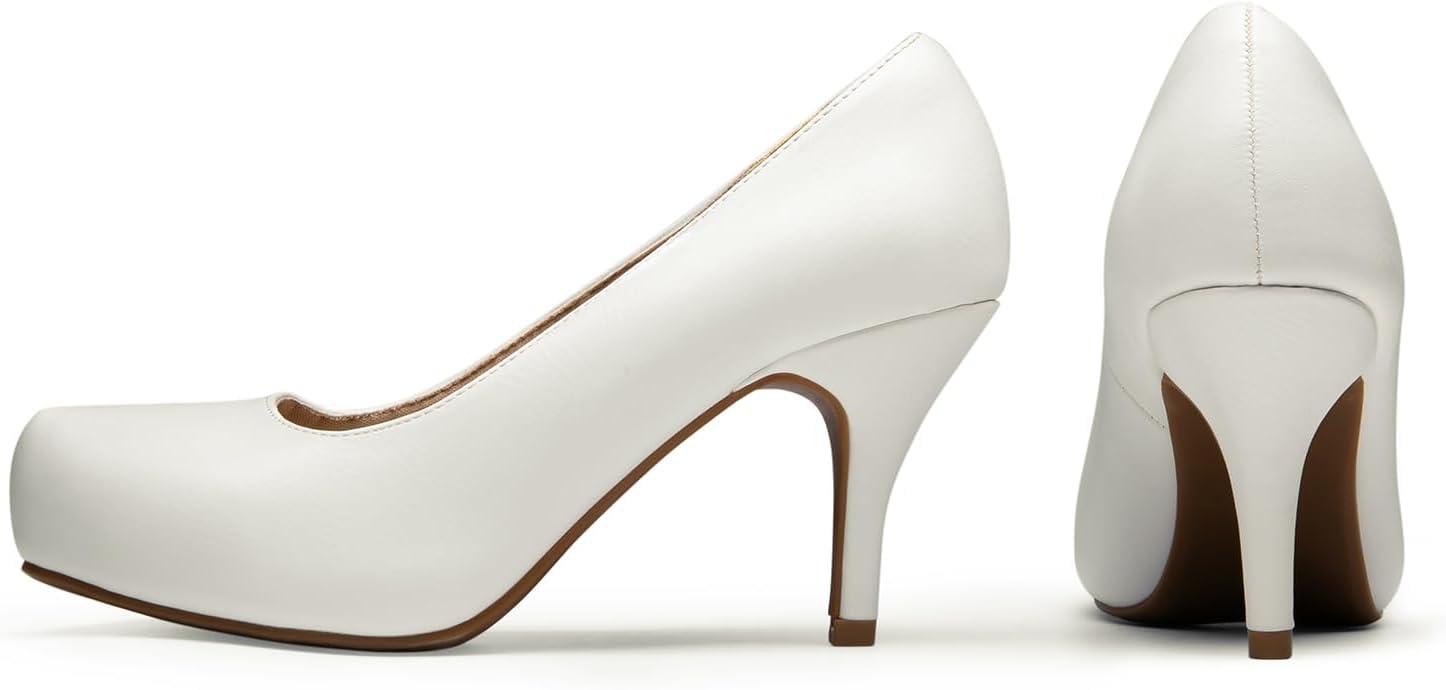 imageDREAM PAIRS Tiffany Womens Classic Elegant Versatile Low Stiletto Heel Dress Platform Pumps ShoesWhitePu