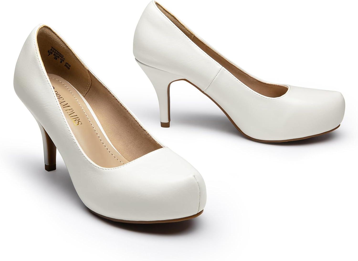imageDREAM PAIRS Tiffany Womens Classic Elegant Versatile Low Stiletto Heel Dress Platform Pumps ShoesWhitePu