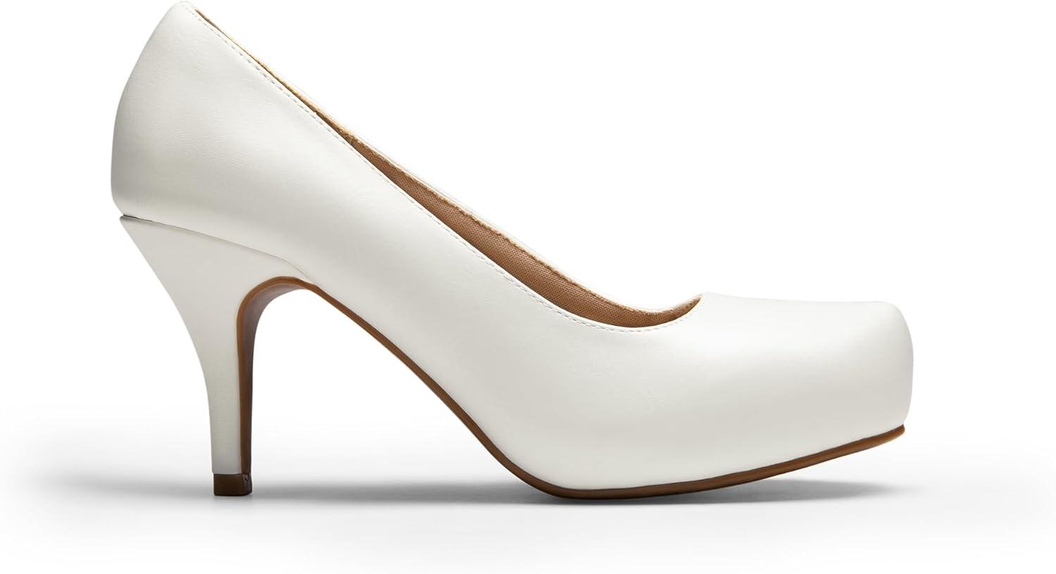 imageDREAM PAIRS Tiffany Womens Classic Elegant Versatile Low Stiletto Heel Dress Platform Pumps ShoesWhitePu
