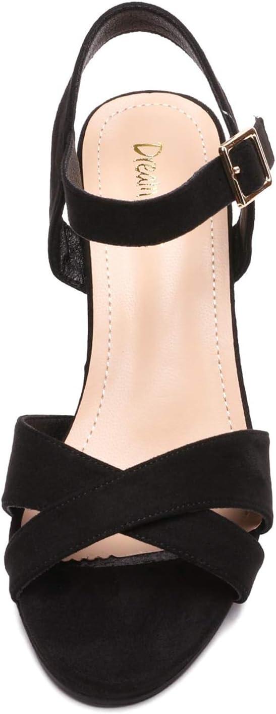 imageDREAM PAIRS Womens Chunky Heels Open Toe Ankle Strap Sparkly Heels Pump SandalsBlackSuede