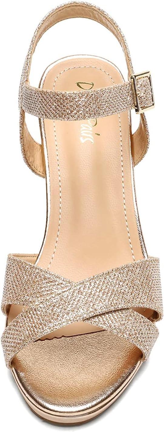 imageDREAM PAIRS Womens Chunky Heels Open Toe Ankle Strap Sparkly Heels Pump SandalsChampagneGlitter