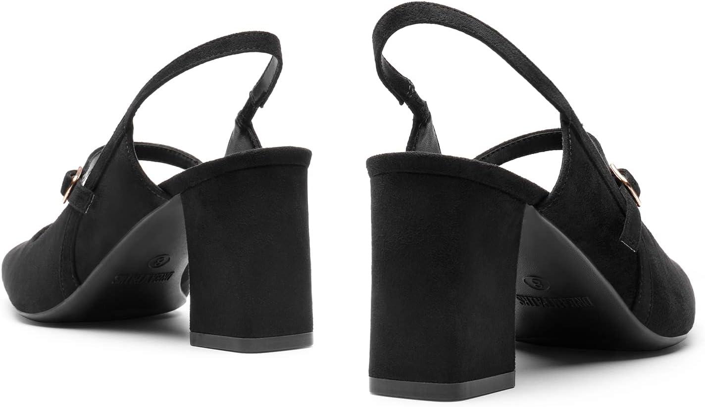 imageDREAM PAIRS Womens Closed Toe Chunky High Heels Mary Jane Block Square Toe Slingback Strappy Dress Work Pumps ShoesBlacksuede