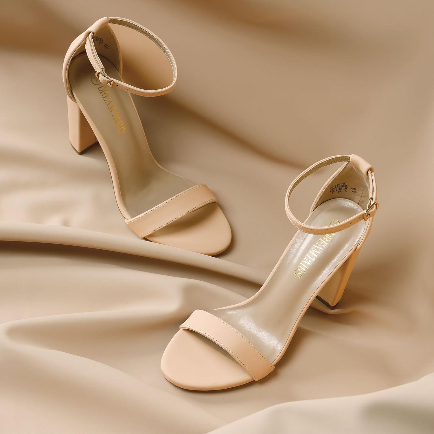 imageDREAM PAIRS Womens HiChunk High Heel Pump SandalsNudeNubuck